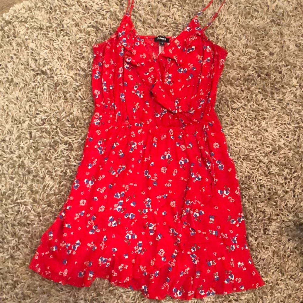 Like New **Worn Once** Express Red Floral Dress